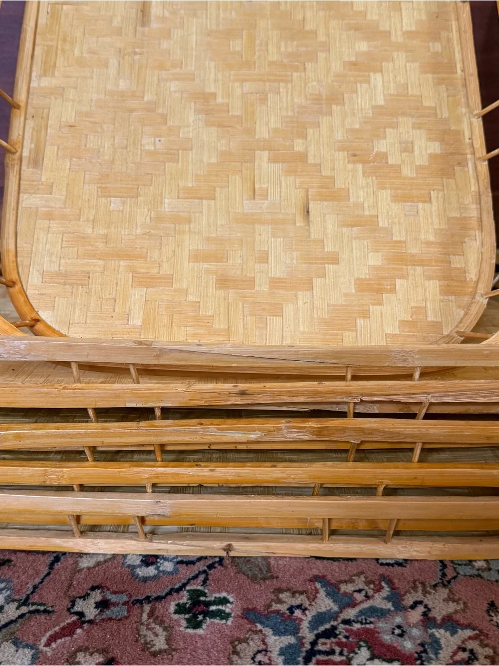 Vintage Mid-Century Bamboo Woven Trays - Natural Tan